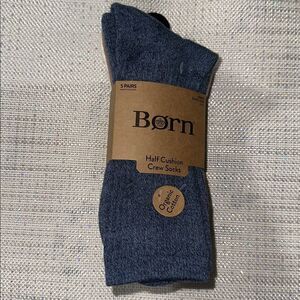 BORN Men’s Marled Blue Tan Ivory Super Soft  Cushion Crew Organic Cotton Socks